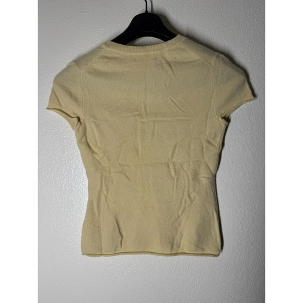 100% Cashmere V Neck Shirt Short Sleeve Baby Pastel Yellow Sz S Kenar - Picture 2 of 6